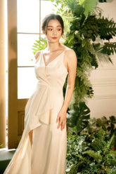 Silk Wrap Midi Dress with Asymmetric Hem and Spaghetti Straps for Elegant Occasions
